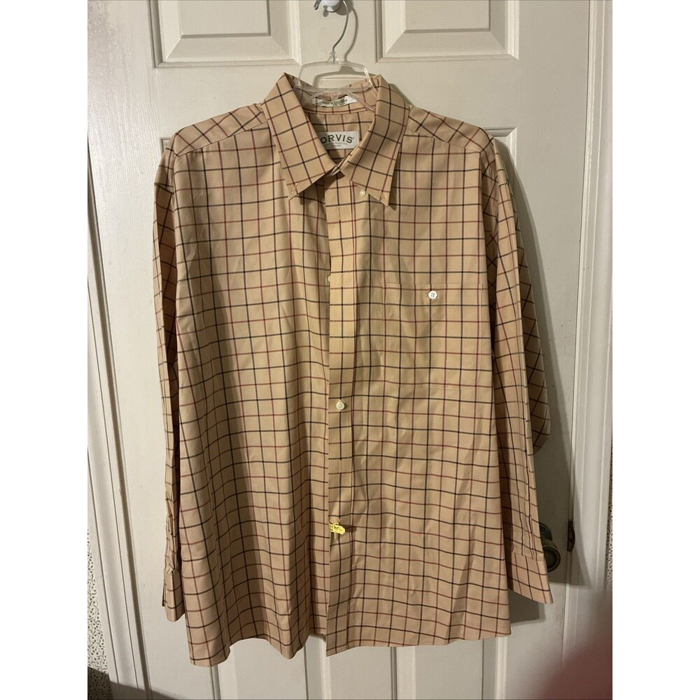 Vintage Men's Orvis LS Shirt XXL Windowpane 100% Cotton Button Down Hong Kong